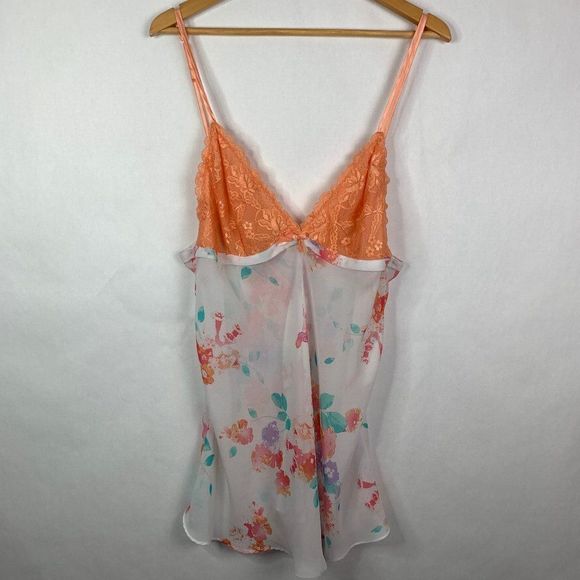 La Vie En Rose Lace Chiffon Tie Floral Chemise Top - Picture 1 of 5